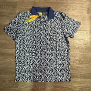 Kyodan Golf Mens Blue Floral Performance Polo Shirt UPF 40 Moisture Wicking M